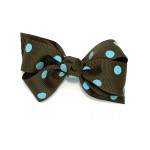 Brown / Turquoise Polka Dots Bow -3 inch
